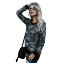 Hot Fashion Round Neck Long Sleeve Color Block Camouflage Printed Pullover Sweatshirt