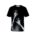 New Stylish Halloween Hand Print Round Neck Short Sleeve Basic Black T-Shirt
