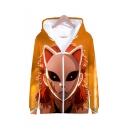 Cool Fashion 3D Comic Character Fox Printed Orange Zip Up Hoodie