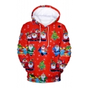 New Fashion Christmas Santa Claus 3D Printed Long Sleeve Loose Fit Unisex Drawstring Pullover Hoodie