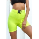 Summer Fluorescence Green High Waist Bag Buckle Belt Bodycon Sport Shorts