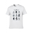Mens Cool Letter THE 27 CLUB Cartoon Print White Round Neck Short Sleeve T-Shirt