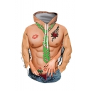 Christmas New Fashion Muscle Body 3D Printed Drawstring Hooded Long Sleeve Pullover Hoodie