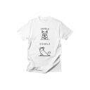 New Fashion Comic Letter I NHALE EXHALE Pattern Round Neck Short Sleeve Loose T-Shirt