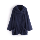 New Arrival Plain Batwing Sleeve Fluffy Knit Hoodie Cardigan with Pockets for Women