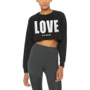 LOVE IS IN THE AIR Letter Print Round Neck Long Sleeve Crop Loose Pullover Sweatshirt