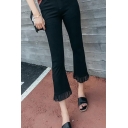 New Trendy Simple Plain Zippered Chiffon Fitted Boot Cut Pants