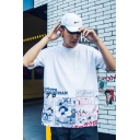 Guys Street Style Comic Character Printed Round Neck Loose Oversized T-Shirt
