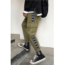 Guys New Fashion Letter Printed Contrast Tape Side Flap Pocket Casual Cotton Cargo Pants