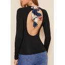 Womens Stylish Black Long Sleeve Cutout Bow Tie Back Slim Fitted T Shirt