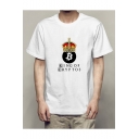 Guys Unique Bitcoin Letter KING OF CRYPTOS Print Short Sleeve Round Neck T-Shirt