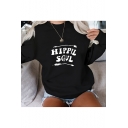 HIPPIE SOUL Letter Print Round Neck Long Sleeve Pullover Sweatshirt