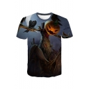 Mens Halloween Funny Pumpkin Pattern Round Neck Short Sleeve Casual T-Shirt