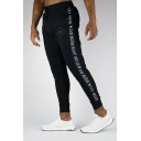 Men's Cool Fashion Letter Printed Tape Side Black Drawstring Waist Sports Sweatpants Fitness Pencil Pants