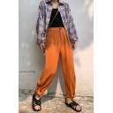 Summer Hot Popular Yellow Plain Drawstring Gathered Cuff Loose Fit Pants for Women