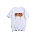 Mens Stylish Short Sleeve Round Neck Cartoon Eye Printed Loose Unisex Cotton T Shirt