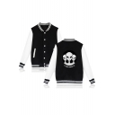 Hot Popular Cool Storm Area Alien Pattern Rib Stand Collar Button Down Fitted Baseball Jacket