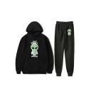 Funny Alien Letter I Don't Believe In Humans Print Hoodie with Joggers Pants Sport Loose Two-Piece Co-ords