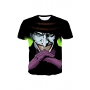 New Trendy Cool 3D Clown Print Casual Round Neck Short Sleeve Black T-Shirt