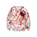 New Arrival Halloween Blood Heart 3D Printed White and Red Long Sleeve Round Neck Sweatshirts