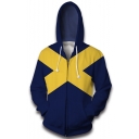 Hot Fashion Colorblock Cross Pattern Cosplay Costume Blue Long Sleeve Zip Up Hoodie