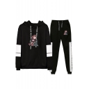 Fashion Comic Character Print Long Sleeve Hoodie with Drawstring Sweatpants Co-ords