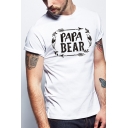 Summer New Arrival Mens Short Sleeve Round Neck PAPA BEAR Letter Leaf Feather Printed Leisure Straight T-Shirt