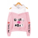 Thank U Next Letter Red Lip Printed Colorblock Patch Cutout Long Sleeve Pullover Hoodie