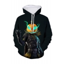 Hot Popular Game Theme Figure Pumpkin Fire 3D Printed Long Sleeve Black Loose Drawstring Hoodie