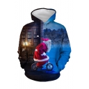 Christmas New Fashion Santa Claus 3D Printed Blue Long Sleeve Drawstring Hoodie