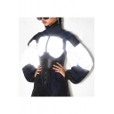 Fashion Reflect Light Panel Elastic Cuffs Stand Collar Zip Up Long Trench Coat