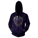 Hot Game 3D Badge Printed Purple Cosplay Costume Long Sleeve Zip Up Hoodie