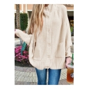 Ladies Plain High Neck Batwing Sleeve Single Button Cardigan with Pockets