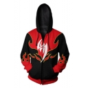 Iron Fist Fire Pattern Comic Cosplay Costume Black and Red Long Sleeve Zip Up Hoodie