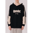 Unisex Trendy Letter QUANDOR Printed Colorblock Striped Long Sleeve Loose Sports Hoodie