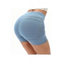 Hot Sexy Plain High Waist Button Front Fake Pocket Skinny Fitted Peach Hip Denim Shorts