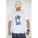 Mens Trendy White Short Sleeve Round Neck Cool Boy Letter Gorilla Printed Basic T-Shirt