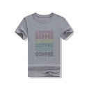 Womens Stylish Short Sleeve Round Neck COFFEE Letter Printed Straight T Shirt