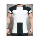 Mens Trendy Short Sleeve Round Neck Colorblock Patch Slim Fit Sport T-Shirt