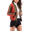 Womens Stylish Unique Ombre Color Stand Collar Long Sleeve Zip Up Black and Red Jacket