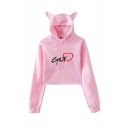 New Popular Letter GOT Heart Cat Ear Cropped Casual Hoodie
