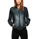 New Arrival Stand Up Collar Zip Up Regular Fit Sequined Baseball Jacket