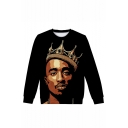 American Famous Rapper Crown 3D Printed Long Sleeve Round Neck Black Pullover Sweatshirts