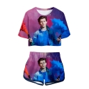Funny Colorful Smog Figure 3D Printing Short Sleeve Crop Tee with Sport Dolphin Shorts Co-ords