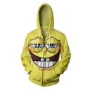 New Fashion Cute Cartoon 3D Printed Long Sleeve Yellow Zip Up Hoodie