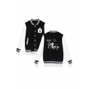 New Trendy Letter REMIX Printed Long Sleeve Stand Collar Single Breasted Baseball Jacket