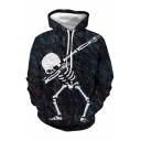 Cool Fashion Skull Skeleton 3D Printed Black Loose Fit Long Sleeve Drawstring Hoodie