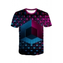 Hot Trendy Mens Short Sleeve Round Neck 3D Abstract Printed Pullover T Shirt