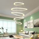 Unique Pendant Lights White Acrylic 4 Ring/5 Ring LED Oval Chandelier 115W Height Adjustable Mango Shaped LED Chandeliers for Foyer Staircase Hall
