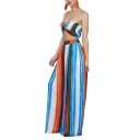 Women's New Trendy Colorful Stripe Printed Bandeau Top with Wide-Leg Loose Pants Two-Piece Set
